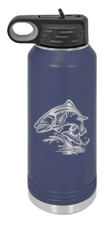 Salmon Jumping - 32oz Water Bottle- Navy