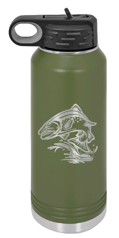 Salmon Jumping - 32oz Water Bottle- Olive