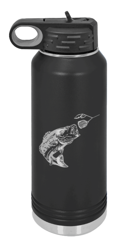 Bass with Spinner Bait - 32oz Water Bottle- Black