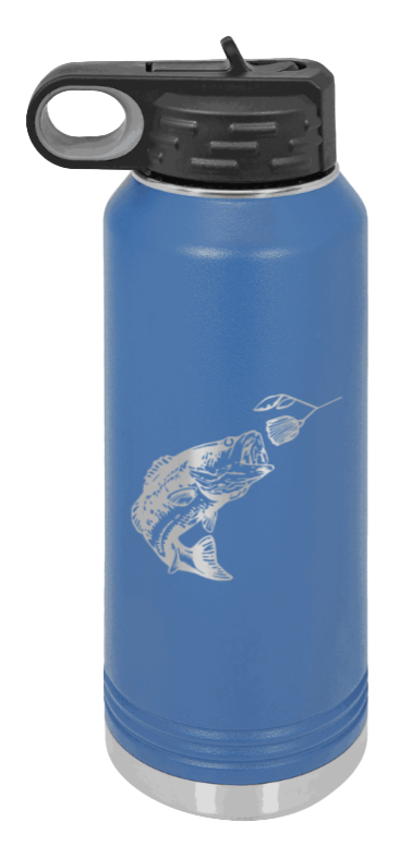 Bass with Spinner Bait - 32oz Water Bottle- Royal Blue