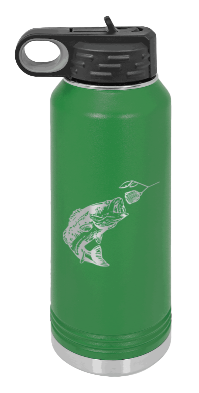 Bass with Spinner Bait - 32oz Water Bottle- Green