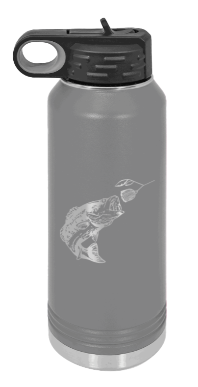 Bass with Spinner Bait - 32oz Water Bottle- Dark Grey