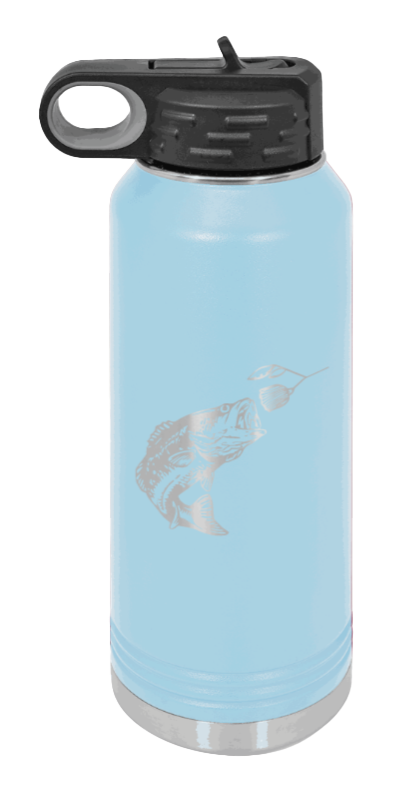 Bass with Spinner Bait - 32oz Water Bottle- Light Blue