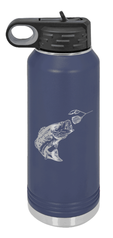 Bass with Spinner Bait - 32oz Water Bottle- Navy