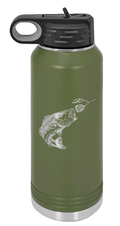 Bass with Spinner Bait - 32oz Water Bottle- Olive