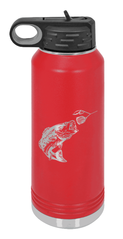 Bass with Spinner Bait - 32oz Water Bottle- Red