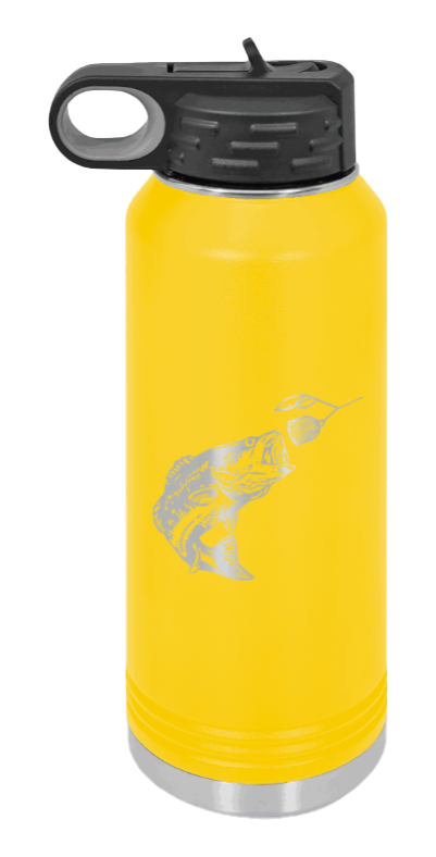 Bass with Spinner Bait - 32oz Water Bottle- Yellow