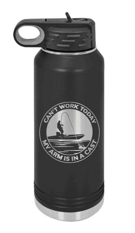 Can't Work Arms In A Cast - 32oz Water Bottle- Black