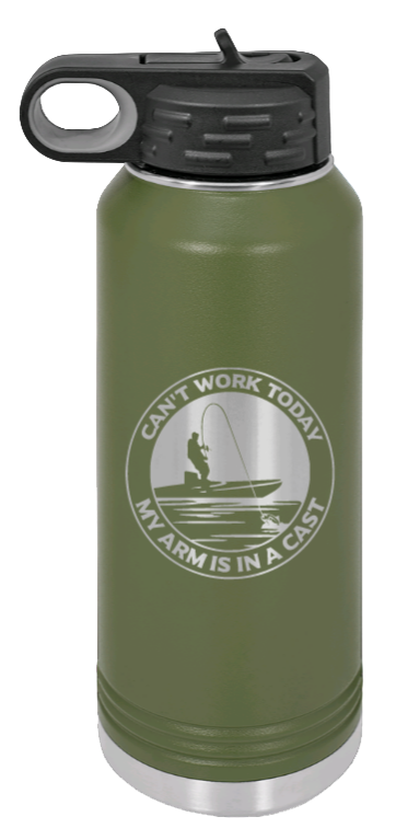 Can't Work Arms In A Cast - 32oz Water Bottle- Olive