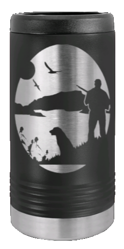 Hunter With Dog Laser Engraved Slim Can Insulated Koosie