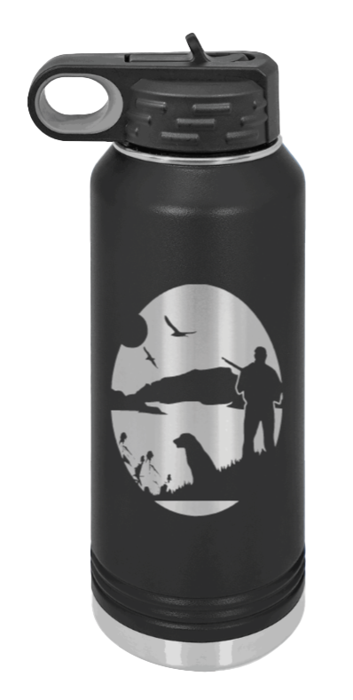 Hunter With Dog - 32oz Water Bottle- Black