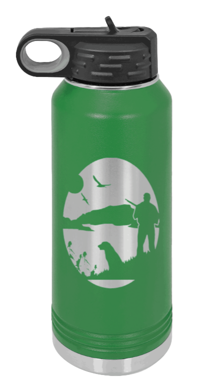 Hunter With Dog - 32oz Water Bottle- Green