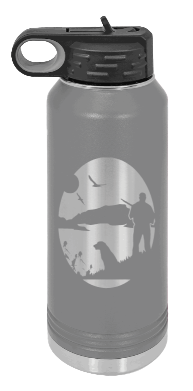 Hunter With Dog - 32oz Water Bottle- Dark Grey