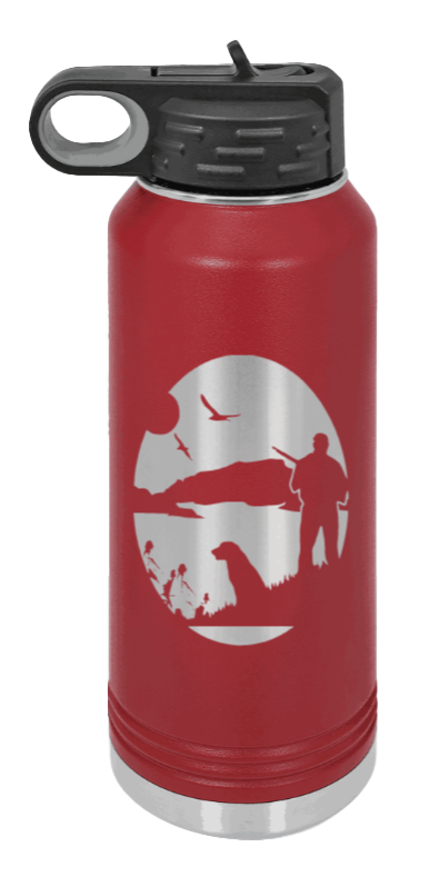 Hunter With Dog - 32oz Water Bottle- Maroon