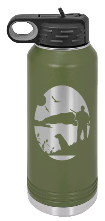 Hunter With Dog - 32oz Water Bottle- Olive