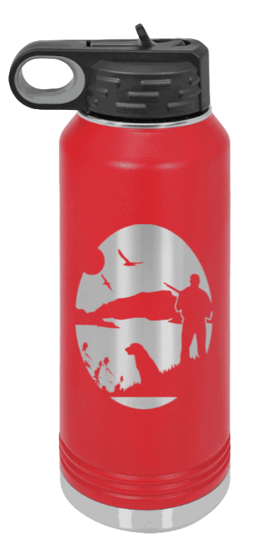 Hunter With Dog - 32oz Water Bottle- Red