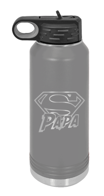 Super Papa - 32oz Water Bottle Laser Engraved- Dark Grey
