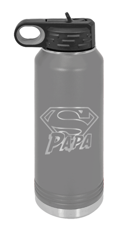Super Papa - 32oz Water Bottle Laser Engraved- Dark Grey