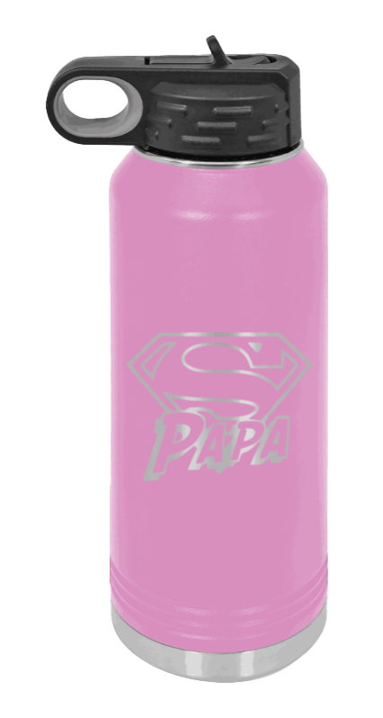 Super Papa - 32oz Water Bottle Laser Engraved- Light Purple