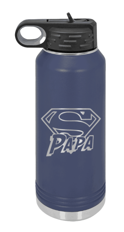 Super Papa - 32oz Water Bottle Laser Engraved- Navy