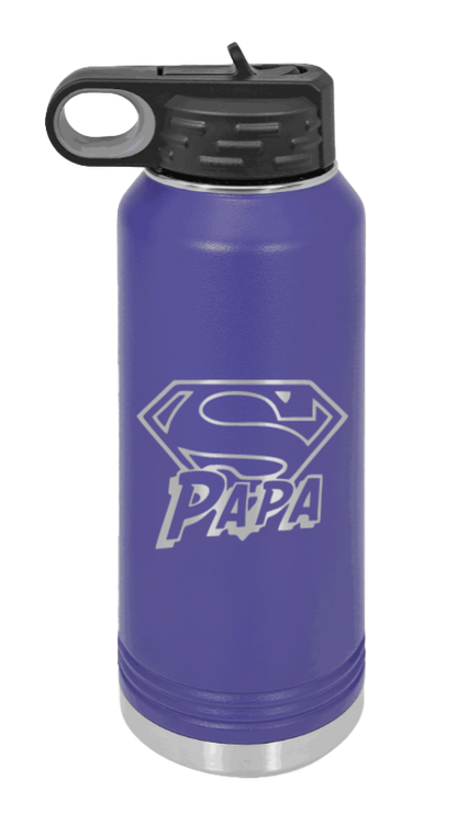 Super Papa - 32oz Water Bottle Laser Engraved- Purple