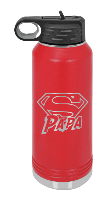 Super Papa - 32oz Water Bottle Laser Engraved- Red