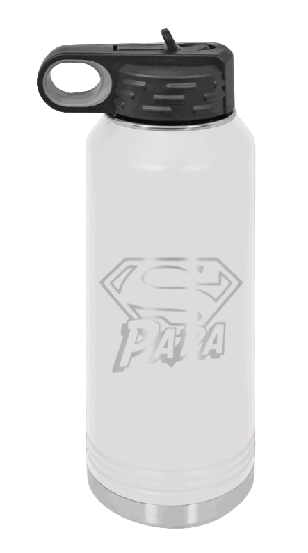 Super Papa - 32oz Water Bottle Laser Engraved- White