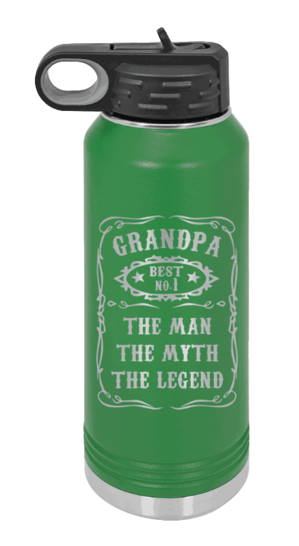 The Man, The Myth, The Legend - 32oz Water Bottle Laser Engraved- Green