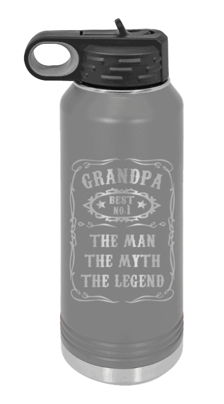 The Man, The Myth, The Legend - 32oz Water Bottle Laser Engraved- Dark Grey