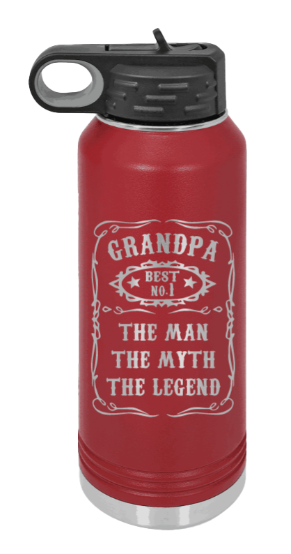 The Man, The Myth, The Legend - 32oz Water Bottle Laser Engraved- Maroon