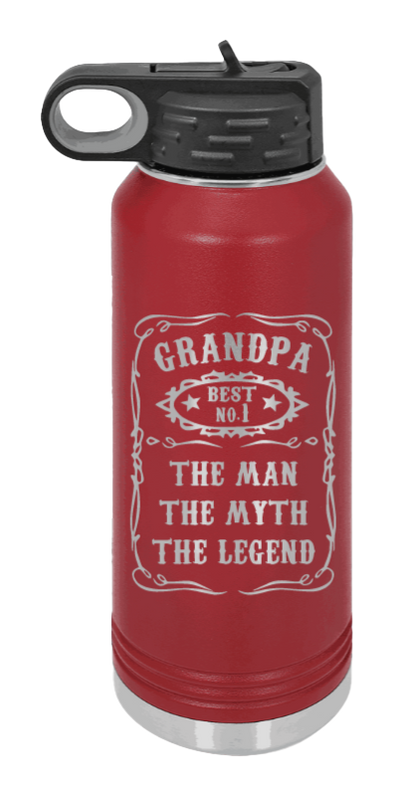 The Man, The Myth, The Legend - 32oz Water Bottle Laser Engraved- Maroon