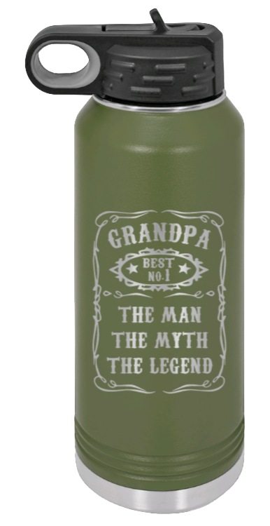 The Man, The Myth, The Legend - 32oz Water Bottle Laser Engraved- Olive