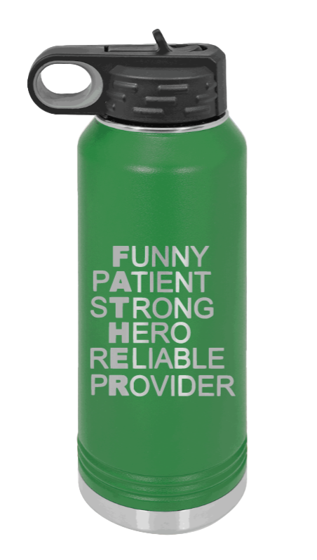 FATHER Acronym - 32oz Water Bottle Laser Engraved- Green