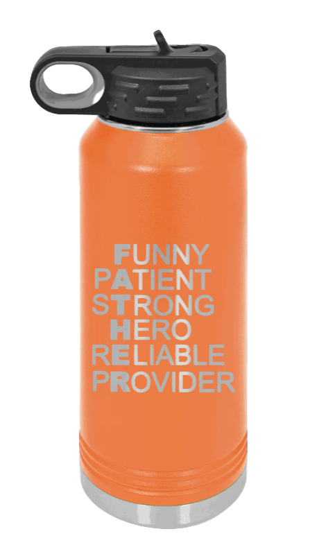 FATHER Acronym - 32oz Water Bottle Laser Engraved- Orange