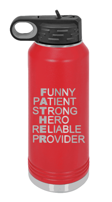 FATHER Acronym - 32oz Water Bottle Laser Engraved- Red