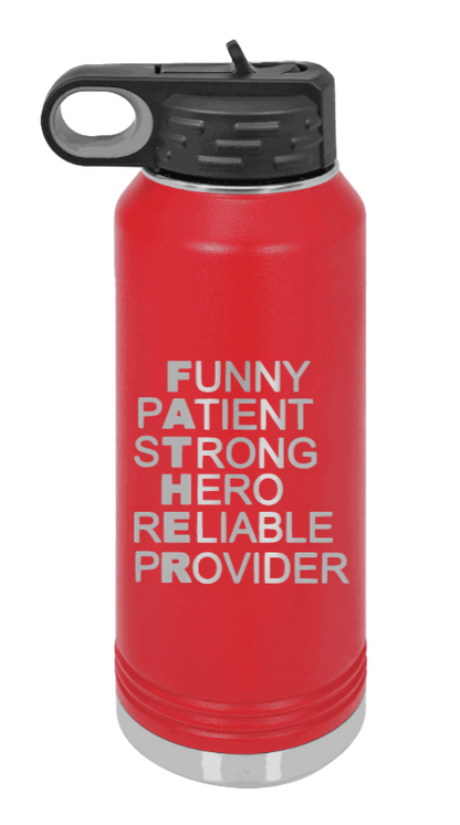 FATHER Acronym - 32oz Water Bottle Laser Engraved- Red