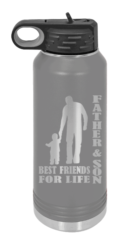 Father And Son Best Friends For Life - 32oz Water Bottle Laser Engraved- Dark Grey