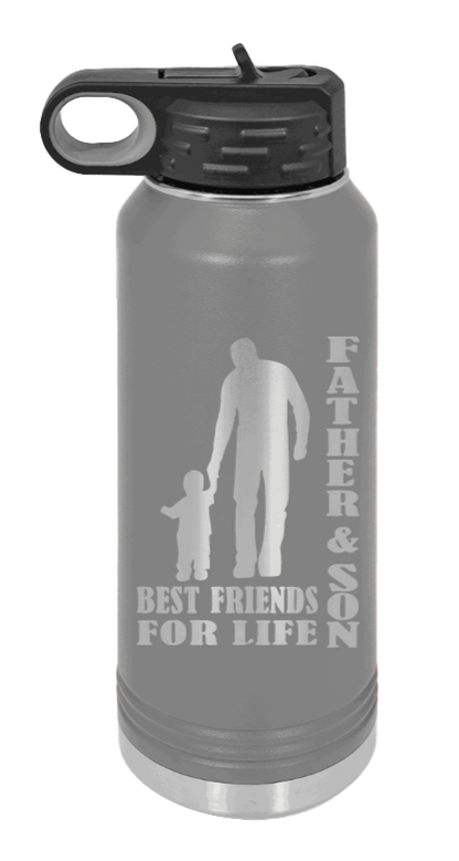 Father And Son Best Friends For Life - 32oz Water Bottle Laser Engraved- Dark Grey