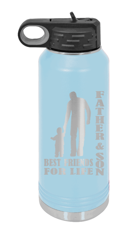 Father And Son Best Friends For Life - 32oz Water Bottle Laser Engraved- Light Blue