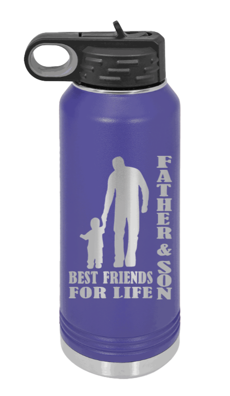 Father And Son Best Friends For Life - 32oz Water Bottle Laser Engraved- Purple