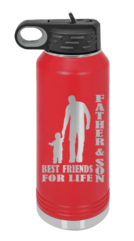Father And Son Best Friends For Life - 32oz Water Bottle Laser Engraved- Red