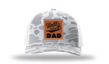 Load image into Gallery viewer, World&#39;s Best Dad Leather Patch Richardson 112PFP Camo Hat
