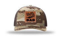 Load image into Gallery viewer, World&#39;s Best Dad Leather Patch Richardson 112PFP Camo Hat
