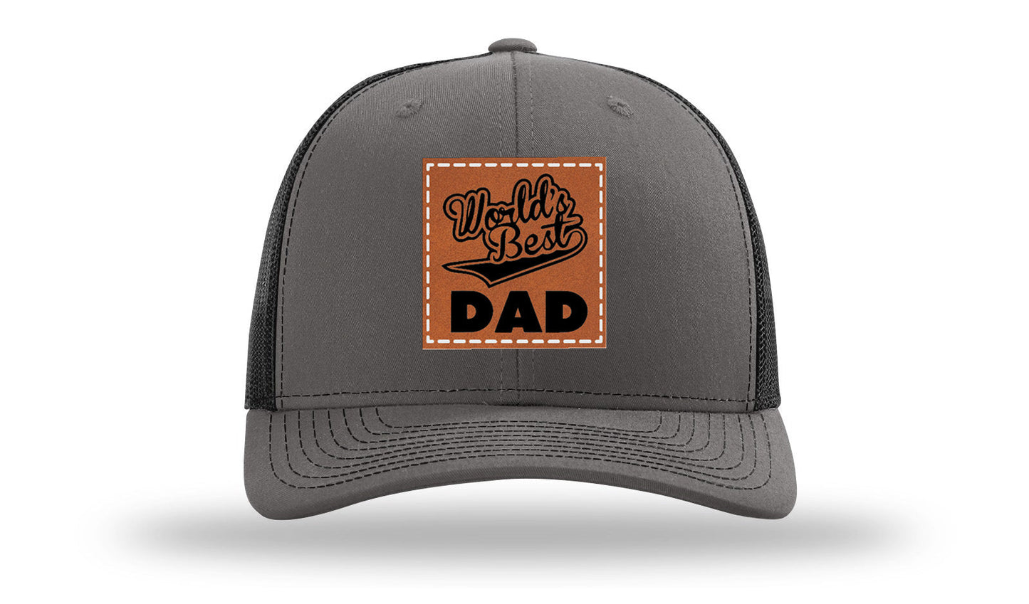 World's Best Dad Leather Patch Richardson 112 Hat