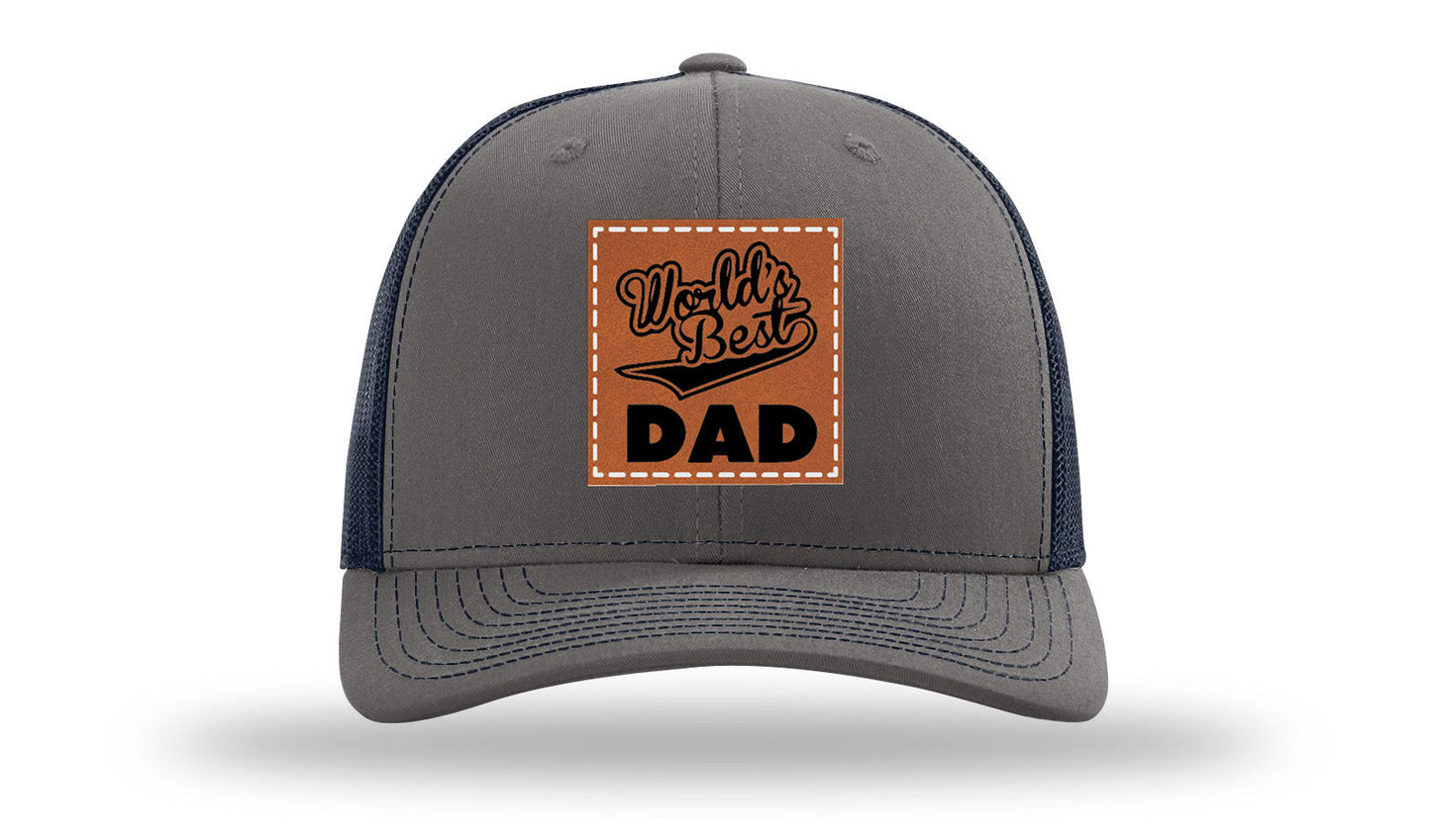 World's Best Dad Leather Patch Richardson 112 Hat