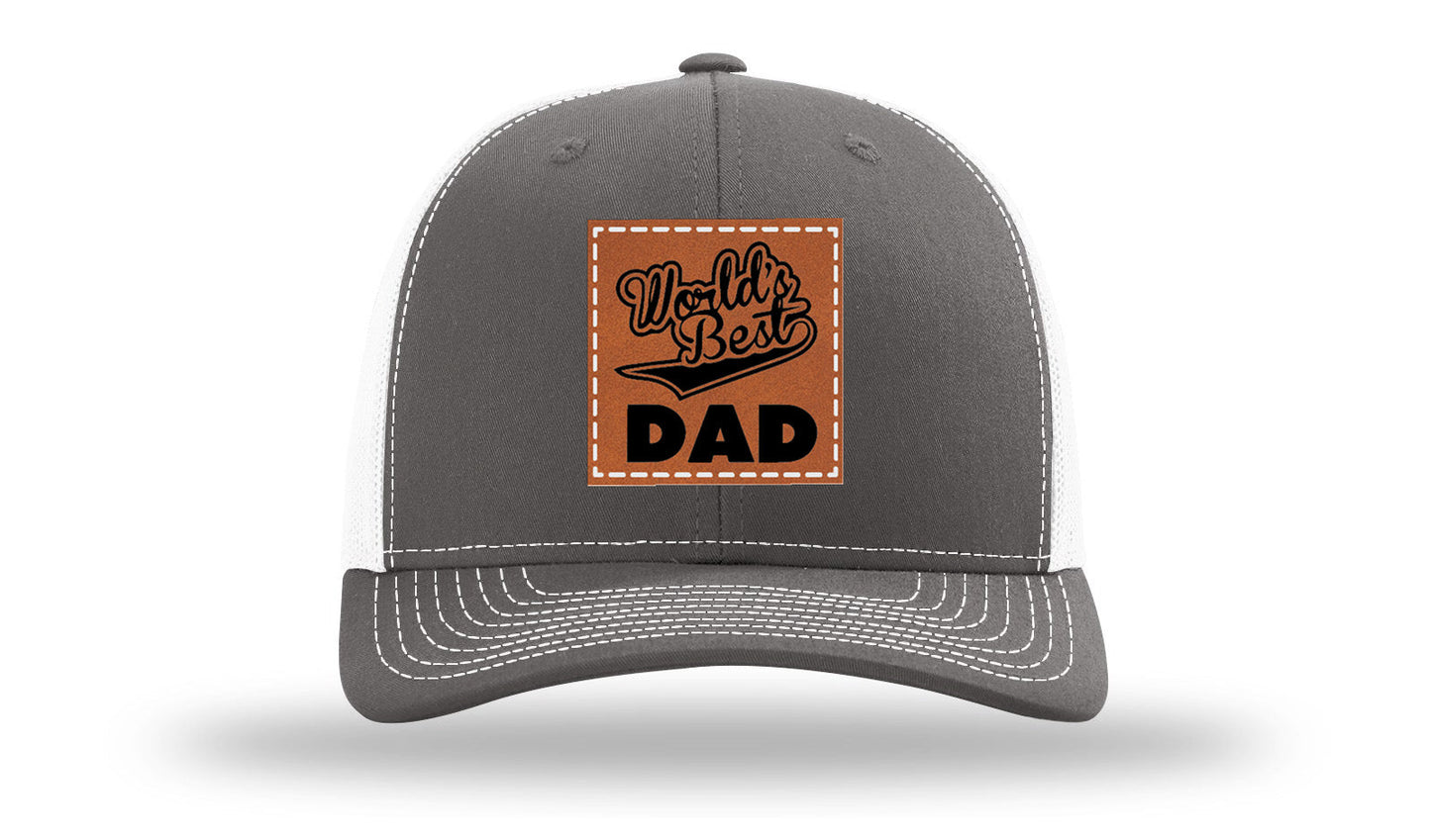 World's Best Dad Leather Patch Richardson 112 Hat