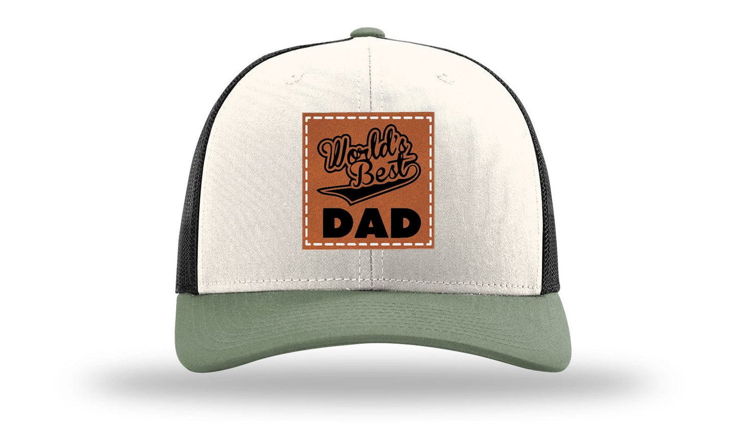 World's Best Dad Leather Patch Richardson 112 Hat
