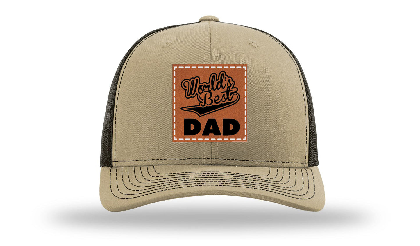 World's Best Dad Leather Patch Richardson 112 Hat
