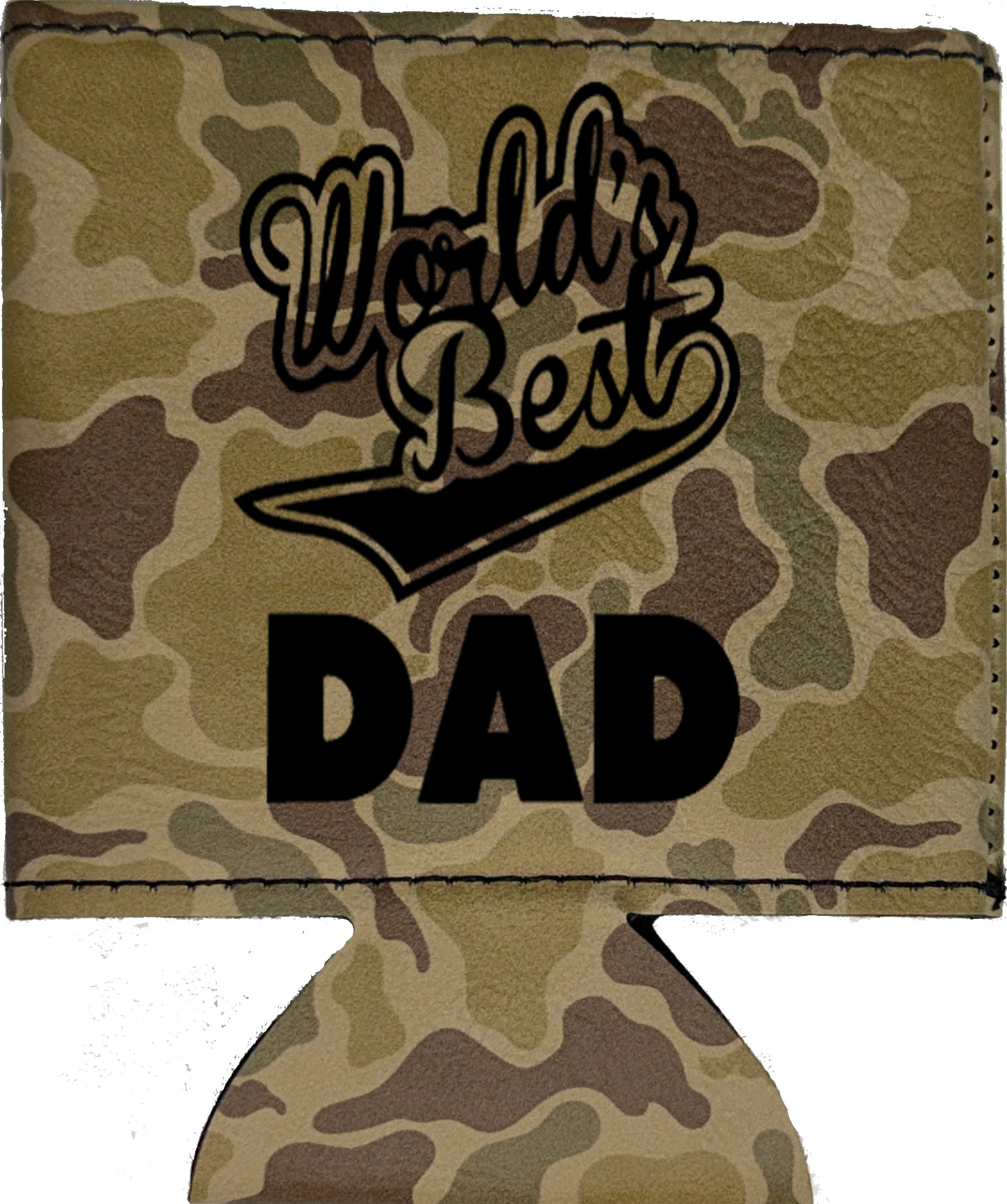 World's Best Dad Magnetic Leather Koozie-Duck Camo