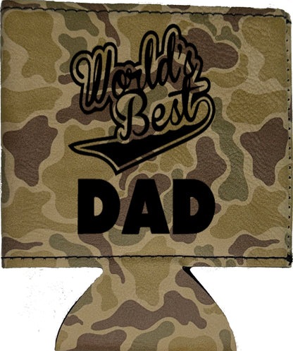 World's Best Dad Magnetic Leather Koozie-Duck Camo